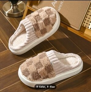 HOME BRAND PLUSH CHECKERED COTTEN NON SLIP SLIPPERS size Euro 42-43
